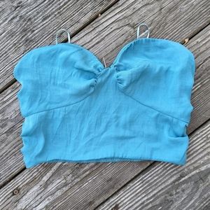 Free People Silky Teal Cropped Tube Top Strapless Blouse